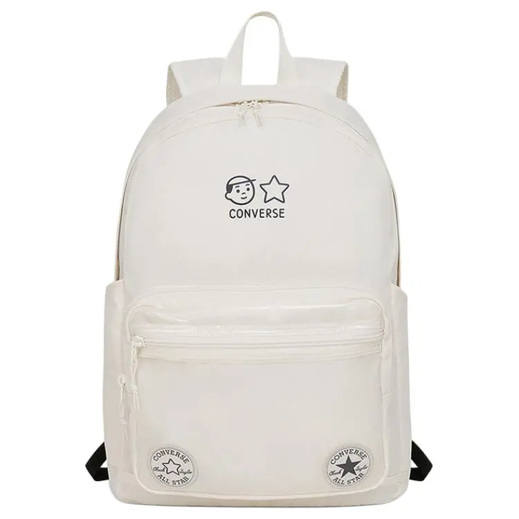 Unisex Converse Noritake Letter Logo Print Polyester Traveling Backpack with Zipper Closure, White