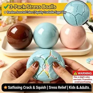 3Pcs Crispy Squeeze Squishy Fidget Ball, Soft Pop Sound Stress Relief Toy for Kids & Adults, Random Colors, Perfect Birthday & Children's Day Gift