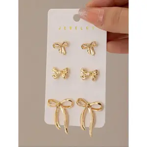 Bow Earrings Set 3 Pairs Stylish Bow Stud Earring Jewelry for Women Elegant Minimalist Earrings Fashion Accessories Every Occasion Ear Studs Gift Box