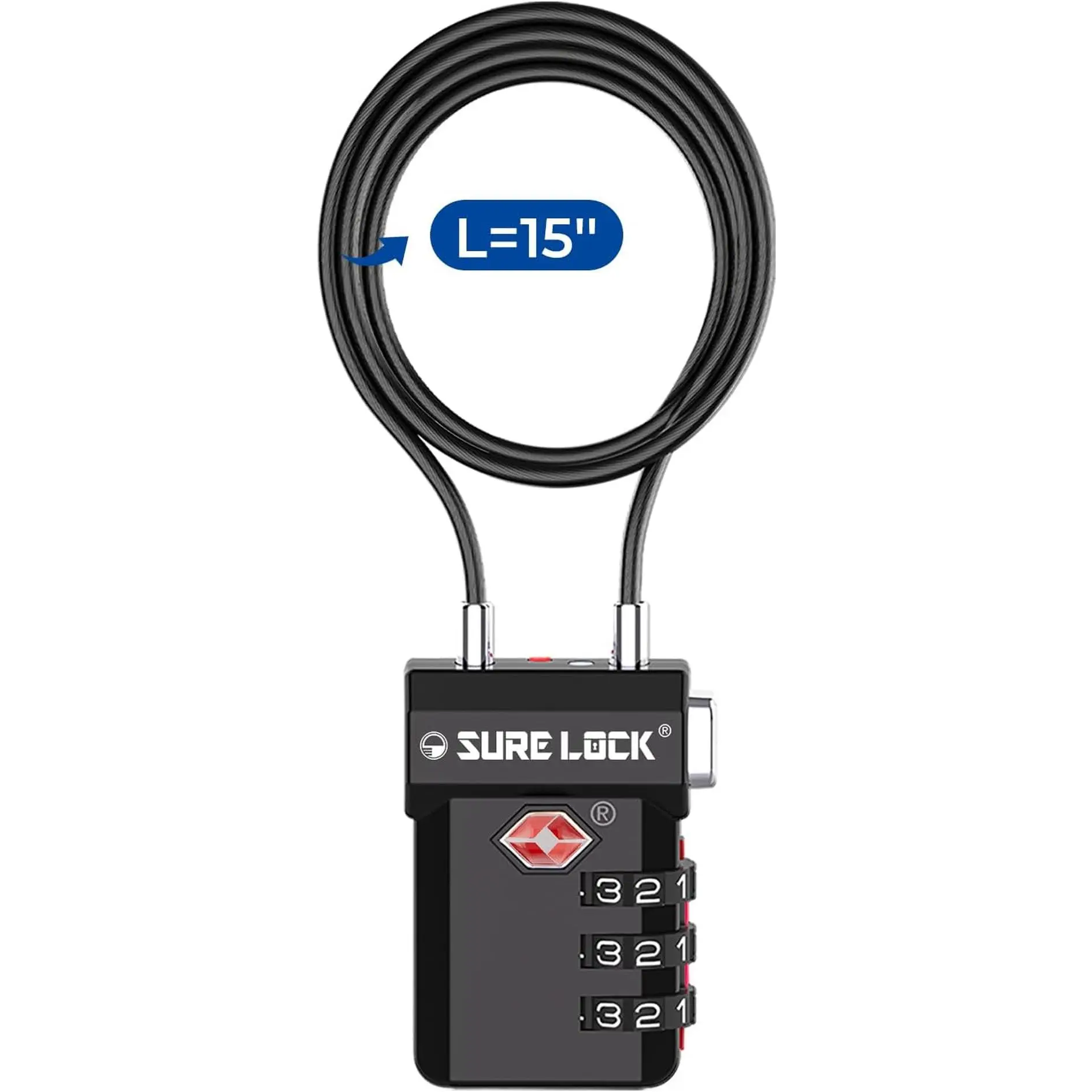 SURE LOCK TSA Approved Luggage Locks with Open Alert Indicator, 3 Digit Combination Cable Travel Lock for Suitcase, Backpack, Gym Locker, Toolbox, Carry on & Travel Bag