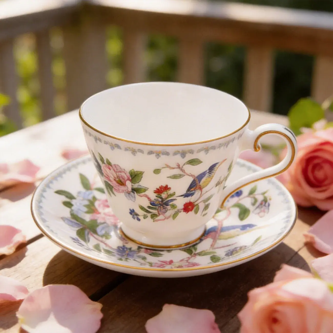 Aynsley Pembroke Stratford 150ml Oriental Foliage Fine Bone China Tea Cup & Saucer - Ceramic Beverage Cup, Gentle Flare, Bird Motifs, Comfortable Handle, Cadmium-Free, Gift Boxed Collectible for Tea Enthusiasts, Elegant Kitchenware Drinkware