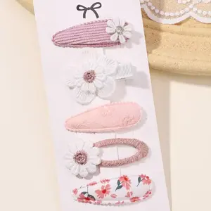 Cute Floral Bow Hair Clips for Girls, Mini Side Clip Set, All Season Fashion Accessory, Casual Style Hair Accessories, Flat Hair Clips