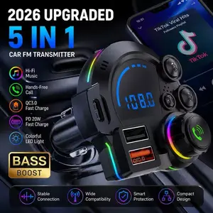 In-car Bluetooth MP3 Player with Hands-Free Calling Car FM Transmitter Super-fast Charging Dual USB Ports Adjustable Mood Lights 1-Touch Hands-Free HiFi Music Playback