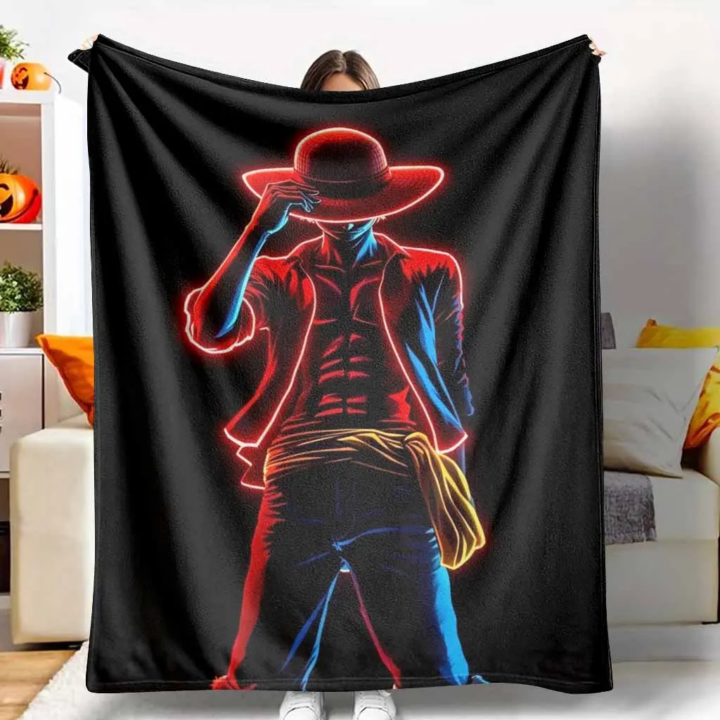 Neon Pirate Adventurer Flannel Blanket - Cyber Glow Warrior Print, Anti-Pilling Flannel Fabric, Multi-Size, Soft Cozy Lightweight Warm Throw, Anime Art Gift for Indoor-Outdoor Sofa Bedroom Use