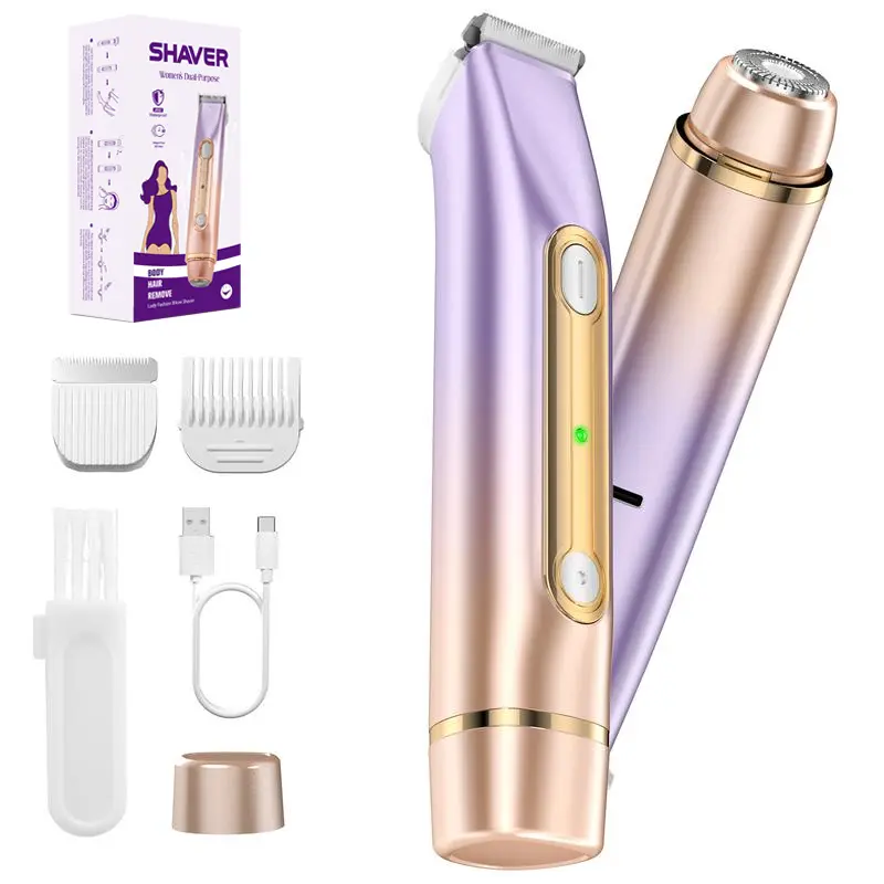 Electric Bikini Trimmer for Women, 1 Set Rechargeable 2 in 1 Body & Facial Hair Removal, Waterproof Wet & Dry Use Trimmer for Women portable travel dual razor shaver care Smooth