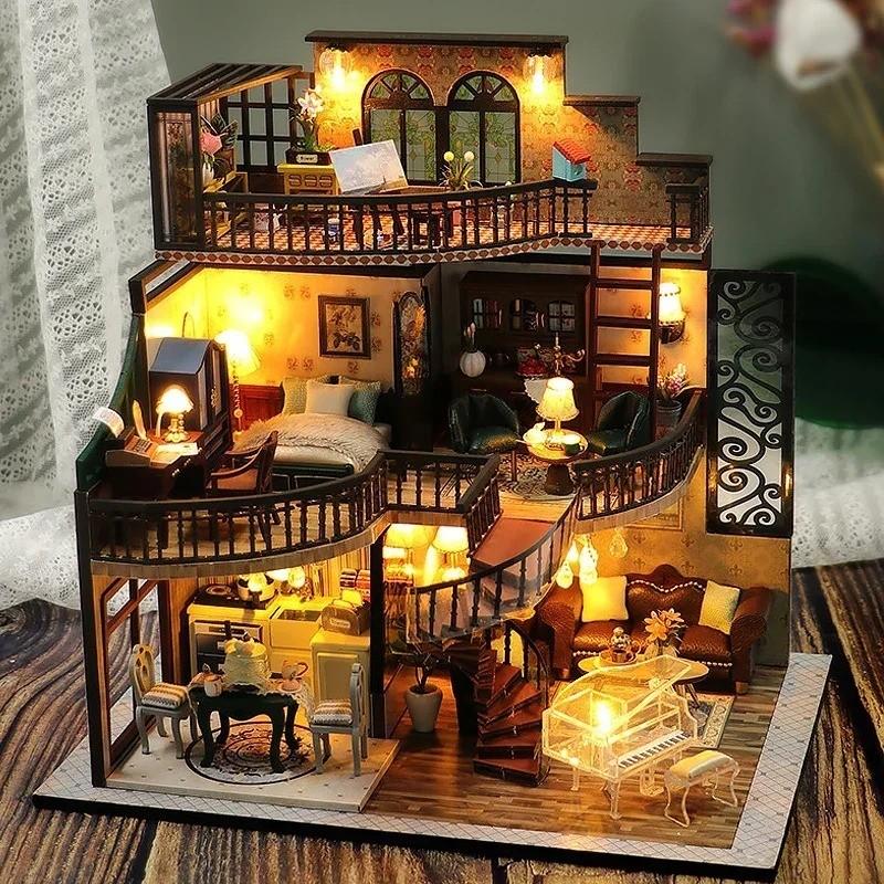 DIY Miniature House Kit, Tiny Home Kit with LED Light, Mini House Build Craft Kits for Adults and Teens, Home Decor Creative Gift for Family/Friends (Dream Building Pavilion)