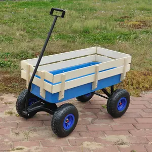 Outdoor Foldable Wagon All Terrain Pulling Wood Railing Air Tires Garden Cart for Camping Beach Shopping folding  wagon  cart cart  groceries