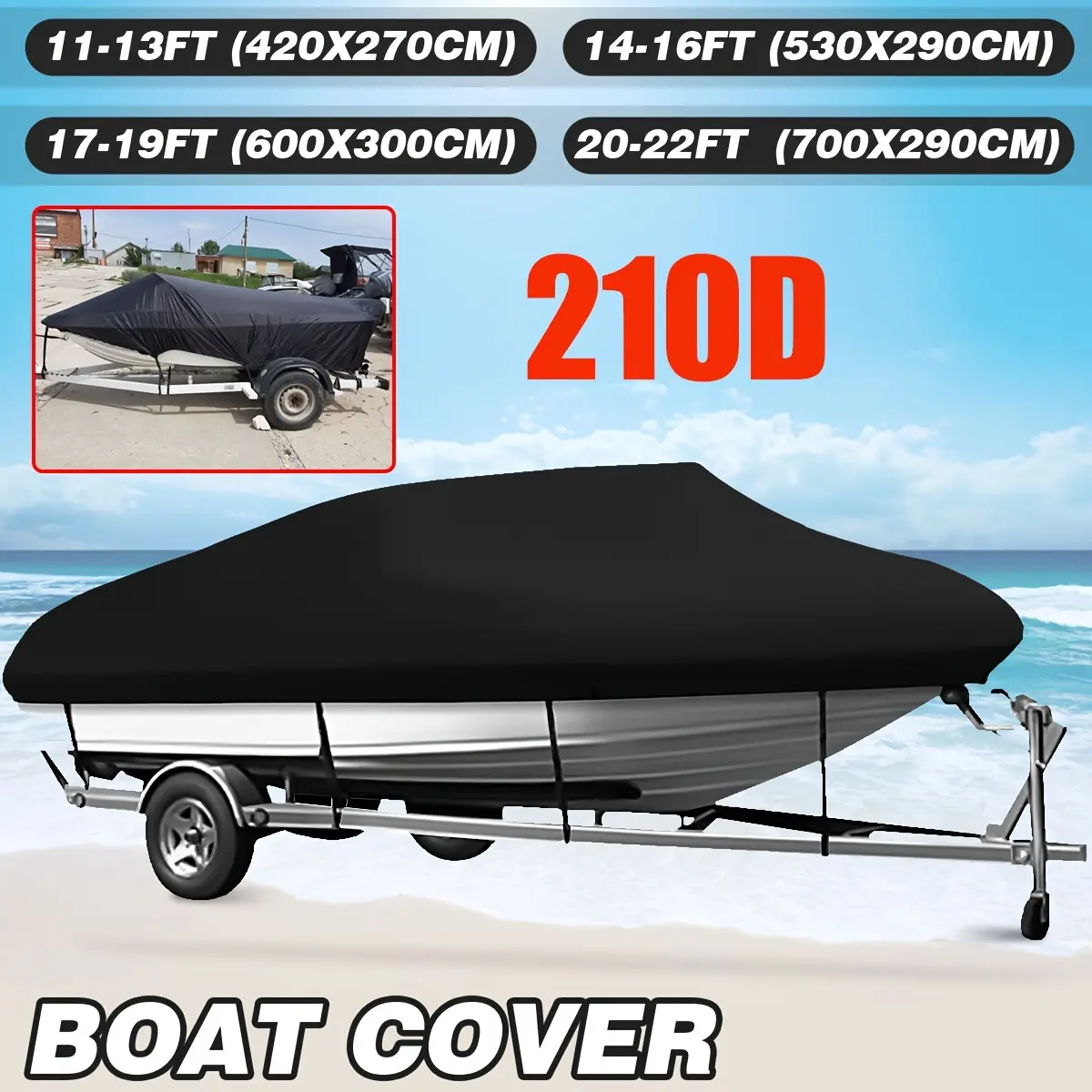 1pc Fit Heavy Duty 210D Waterproof Boat Cover, Polyester Anti UV Protection for Bass V-Hull Runabouts, Outdoor Marine Equipment, Marine Boat Accessories