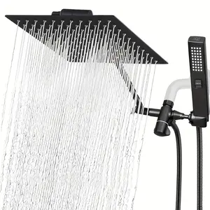 8/10 Inch Dual Square Shower Head With Handheld Spray Combo, Rain Shower Head, Adjustable Extension Arm, 3-Way Diverter, 77 Inch Extra Long Hose - A Bathroom Upgrade