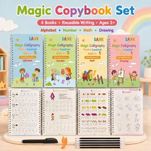 4 Books Magic Copybook Set for Kids, Reusable Handwriting Practice Copy Book with Pen, English Letters Numbers Drawing Calligraphy Tracing Workbook, Preschool Learning Gift for Children