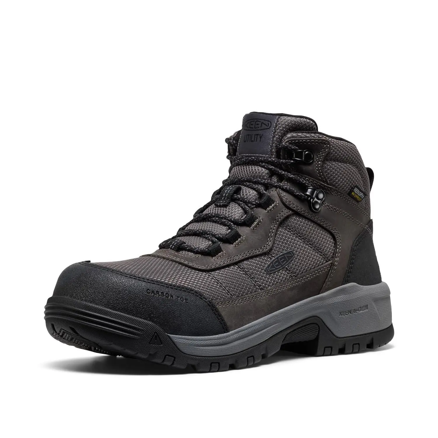 KEEN Utility Men's Skokie Hiker Style Mid Height Composite Toe 90 Degree Waterproof Work Boots, Magnet/Black, 7.5 D