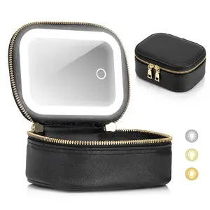 Portable LED Light Makeup Bag With Mirror 3 Adjustable Brightness Travel Cosmetic Organizer Multi-functional Waterproof Toiletry Storage Case For Women Daily Outdoor Travel Use