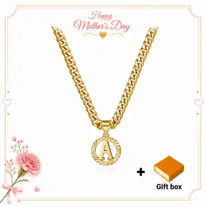 ModaLoop Gold Initial Necklace 14K Gold Plated Round Letter Pendant Hollow Capital Monogram 5mm Cuban Chain Necklace Alhpabets from A-Z Dainty Accessories for Women Men Valentine's Day Gift