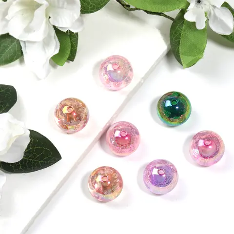 B168 UV Plating Transparent Iridescent Acrylic Round Ball Bulk Jewelry Beads - 16mm/20mm Rainbow Shine Adults' DIY Jewelry Accessories for Beading & Bead Assortments, Unisex