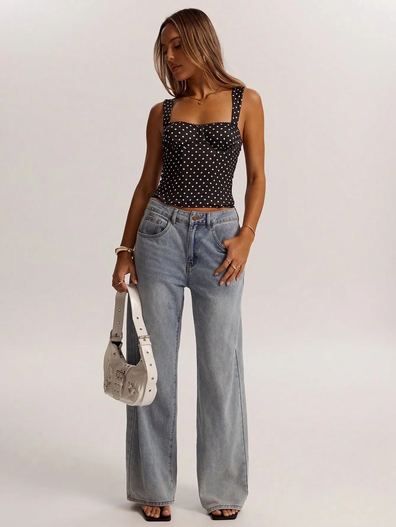 Women's Polka Dot Square Neck Camisole - Corset Style Sleeveless