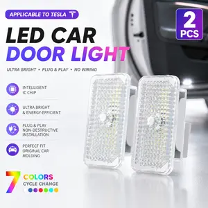 2pcs RGB LED Door Welcome Lights for Tesla Model 3/Y/S/X 2012-2025 | Plug & Play Puddle Projector Lamps | 7-Color Ambient Ghost Shadow Light | No Wiring Required | High Brightness Smart IC Door Lights