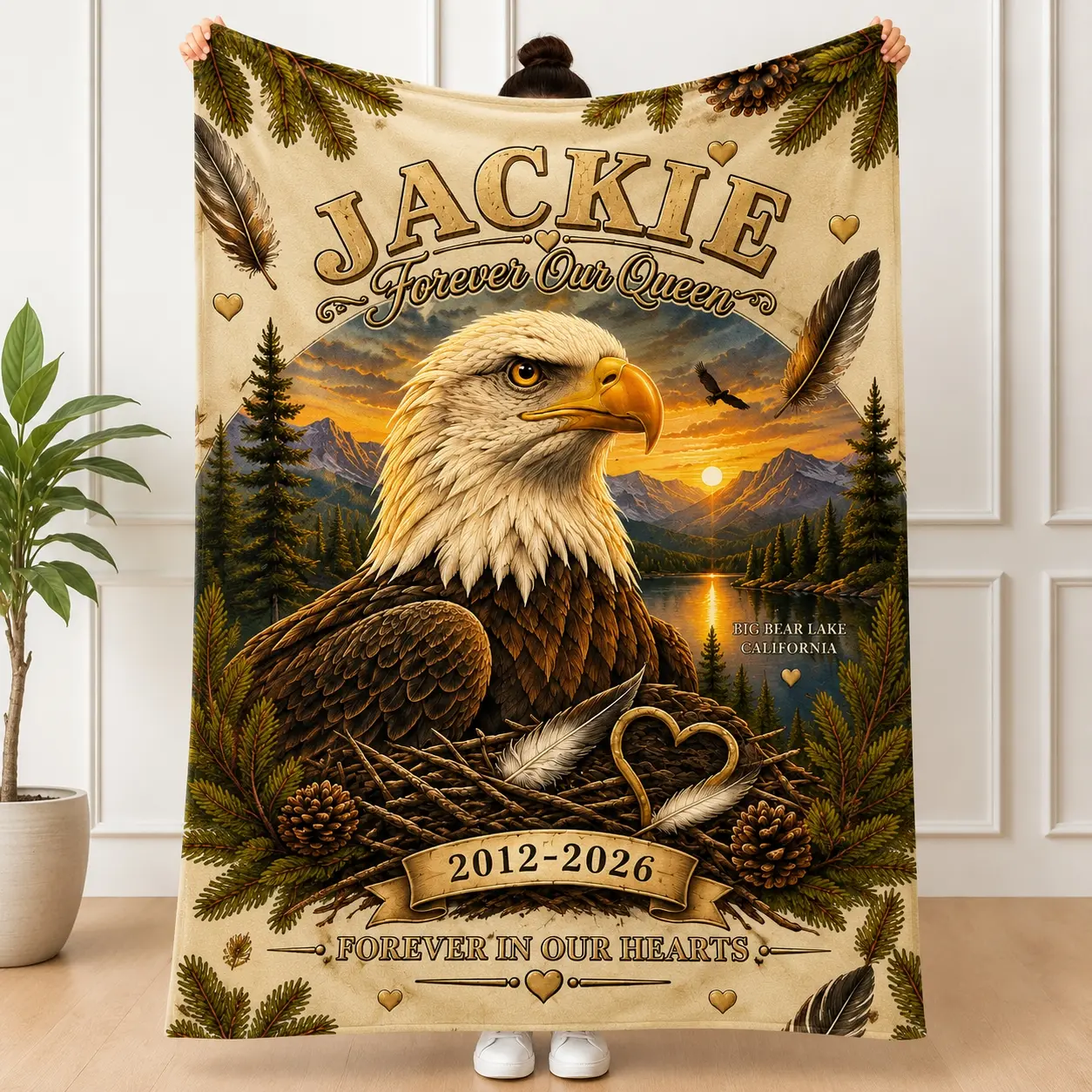 Jackie Eagle Memorial Fleece Blanket V2, Forever Our Queen Bald Eagle Tribute, Big Bear Eagle Throw, 2012–2026 Memorial Fleece Blanket, Soft Cozy Throw Blanket, Decor For Sport Lovers, Philadelphia Football Gift for Fans