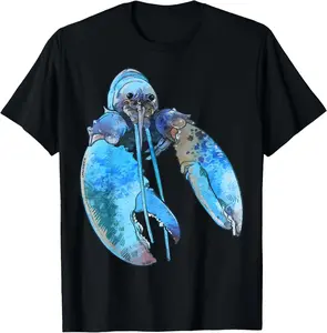 Funny Jumpscare Lobster Meme Blue Crustacean T-Shirt Pure Cotton Graphic Tees Menswear Top: Gifts for Men & Women