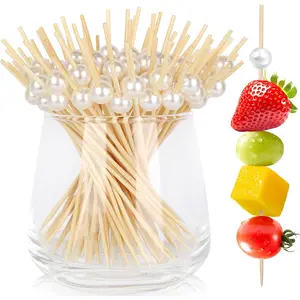 200 Cocktail Picks, White Pearl Fancy Toothpicks for Appetizers Drinks Fruit Food, 4.7 IN Long Bamboo Skewers Wood Cocktail Sticks for Wedding Bridal Shower Party Decor Charcuterie Boards Accessories