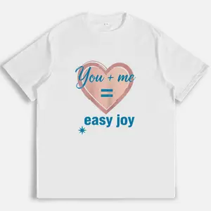 You and Me Easy Joy Love Quote Graphic T Shirt Women Heart Design Soft Cotton Short Sleeve Casual Everyday Wear Cute Tops Women
