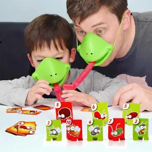 Interactive Family Game Set, Frog Mask with Retractable Tongue, Target Chart and Number Cards, Educational Board Game for Kids Aged 3+, Family Board Games