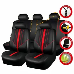 9PCS Car 5 Seat Covers PU Leather, 5 Sit Full Set Front Seat Cushion Protector Mat Pad, Rear Seat with Three Zippers Adjustable for 40/60,40/20/40,50/50, Waterproof Dustproof Universal Suitable for Most Car Sedan