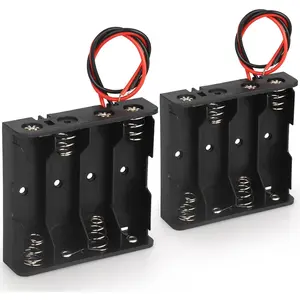 2PACK 4 AA Battery Holder housing with Leads,2PCS 4 x 1.5V AA Battery Holder Case, Without Cover