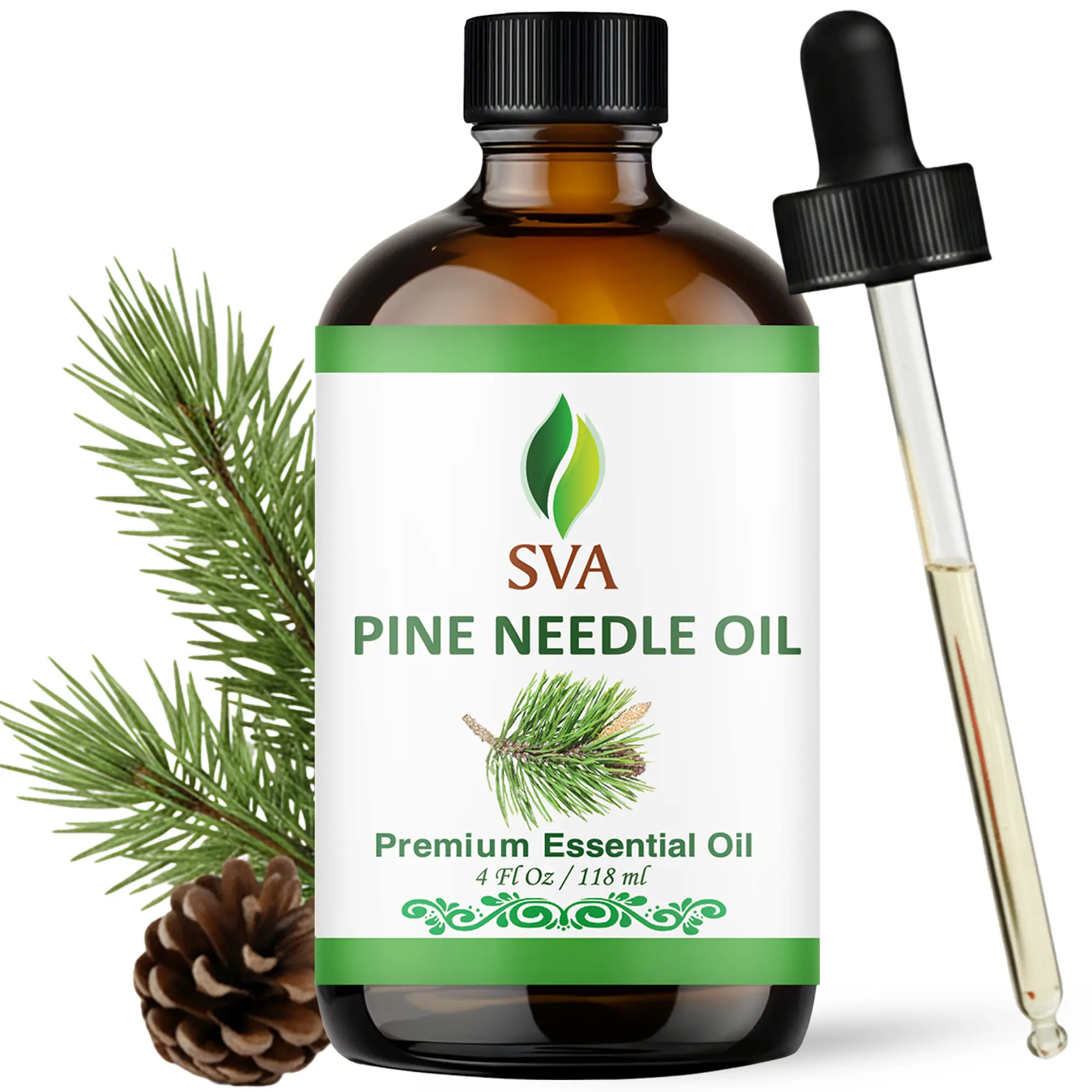 SVA Pine Needle Essential Oil, Glass Bottle with Dropper, 4 Fl oz (118 ml)