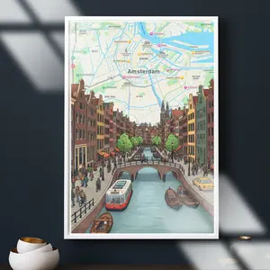 Amsterdam Map Art Print, Physical Travel Poster, Semi-Gloss Wall Decor for Living Room