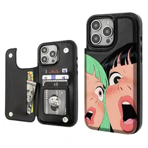 Style Trendy Aesthetics Pattern Phone Cases Compatible For With iphone 17 16 15 14 13 12 PRO PLUS MAX Air PU Black Durable Flip High quality Leather Credit Card Bag Holder Mother Gift Wallet Shockproof Anti-Drop Full Protection Phone Cases Shell Cover