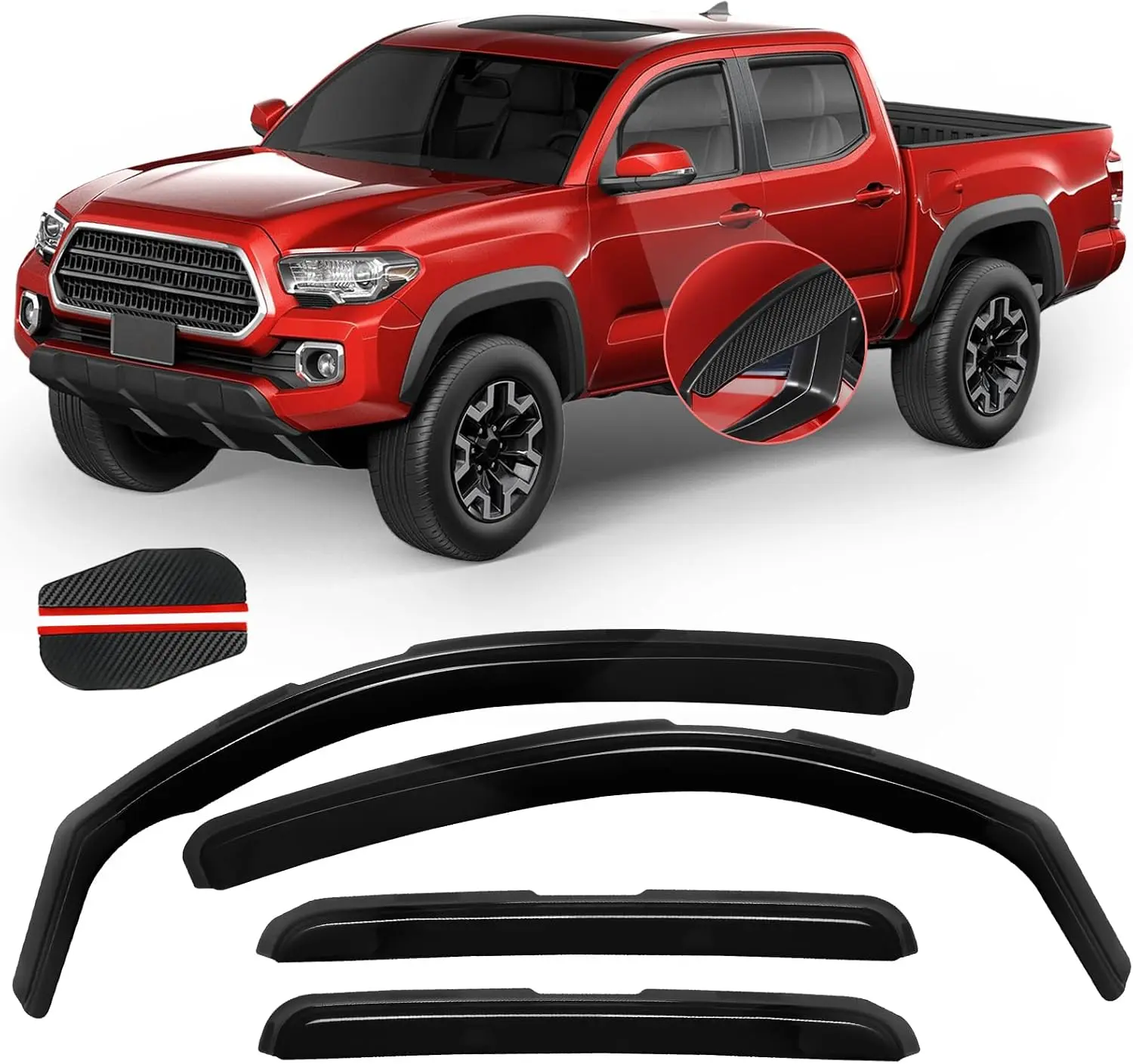 Channel Window Rain Guards Fit for Tacoma 2005-2015 Double Cab | Clip-On Side Wind Deflectors, Smoke Acrylic Vent Window Visors Shades Shield Sun Wind Noise Reduction 4PCS