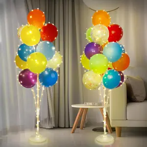 2 Sets Balloon Arch Stand with Base and String Light, Balloon Column Stand Kit for Floor Decorations for Baby Shower Graduation Birthday Halloween Wedding Party 2Sets