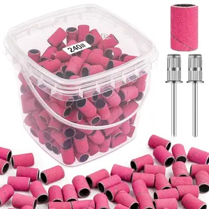 200PCS Nail Drill Sanding Bands 240 Grit (Fine) with 2 Drill Bits – Professional Manicure & Pedicure Nail File Bands (Pink) Polish Stainless Stainless