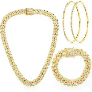 3 Pack Cuban Link Chain Necklace Bracelet 18In Cuban Chain Necklaces Geometric Ring Earrings Fashion Accessories e  ande  project  jewelry
