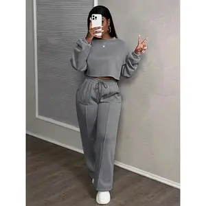 Women's Sportswear Set, Sweatsuit Set Outfit, Two-Piece Fleece Short Top & Casual Pants, Fall Winter for Running, Walking, Hiking, Yoga, Fitness, Athleisure Wear Set