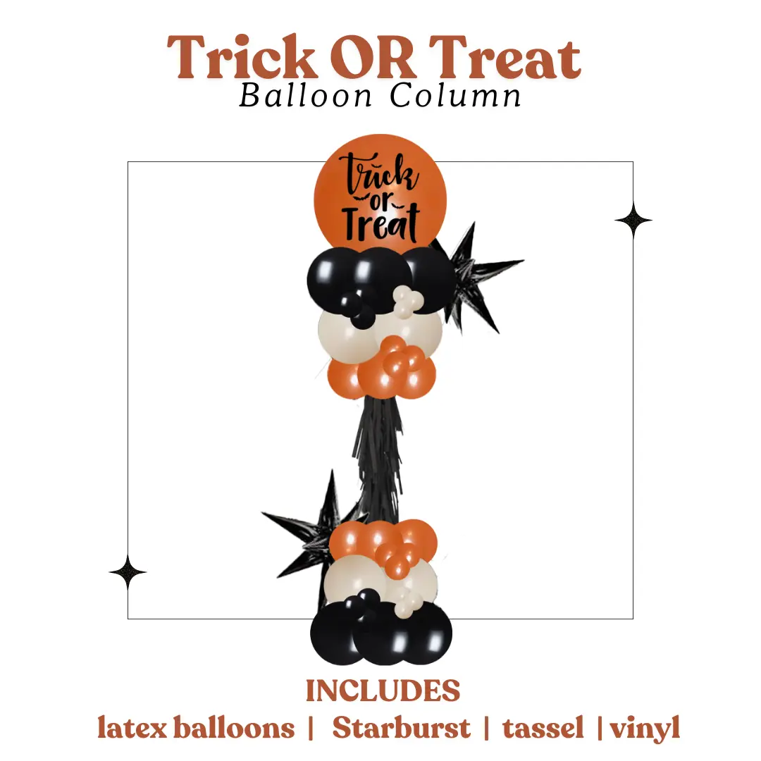 Trick OR Treat Balloon Column with Latex Balloons Starburst Tassel & Vinyl Includes Halloween Decorations Topper Set for Spooky Atmosphere Party