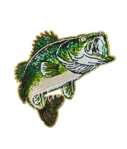 Bass Fish Fishing Sequin Patch - Large