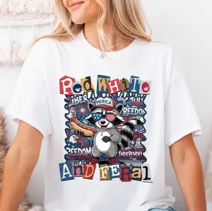 Red White and Feral Shirt, 4th of July Raccoon T-Shirt, Funny American Gift Tee Casual Daily Wear Tee For Men & Women, Apparel Made In The USA