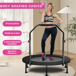 Foldable Trampoline with Adjustable U-Bar Handle – 40inch, Quiet Bouncing for Motor Skill Training, 32 High-Quality Springs, Easy to Store