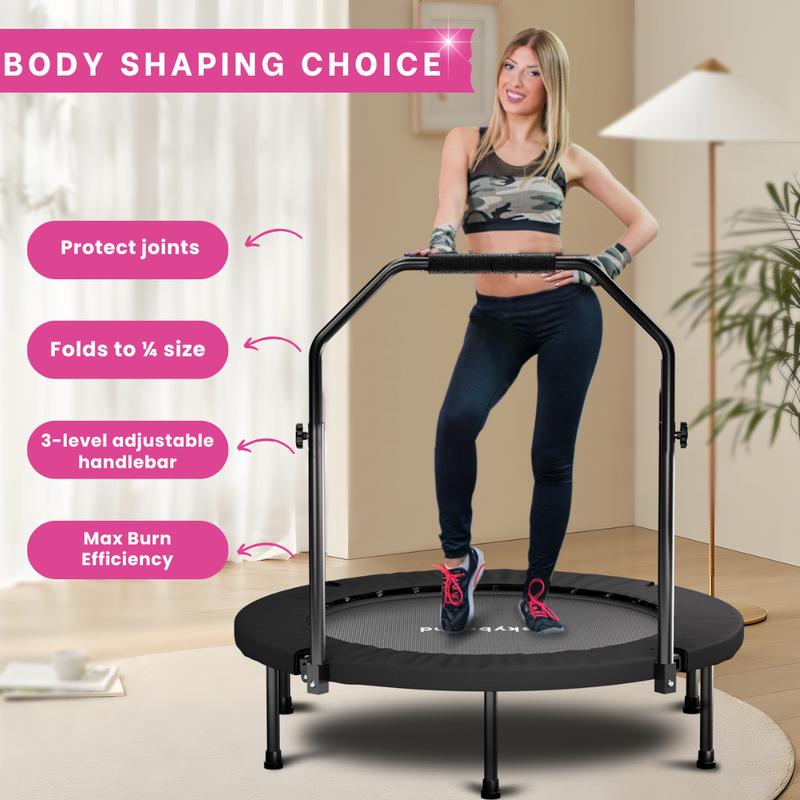 Foldable Trampoline with Adjustable U-Bar Handle – 40inch, Quiet Bouncing for Motor Skill Training, 32 High-Quality Springs, Easy to Store