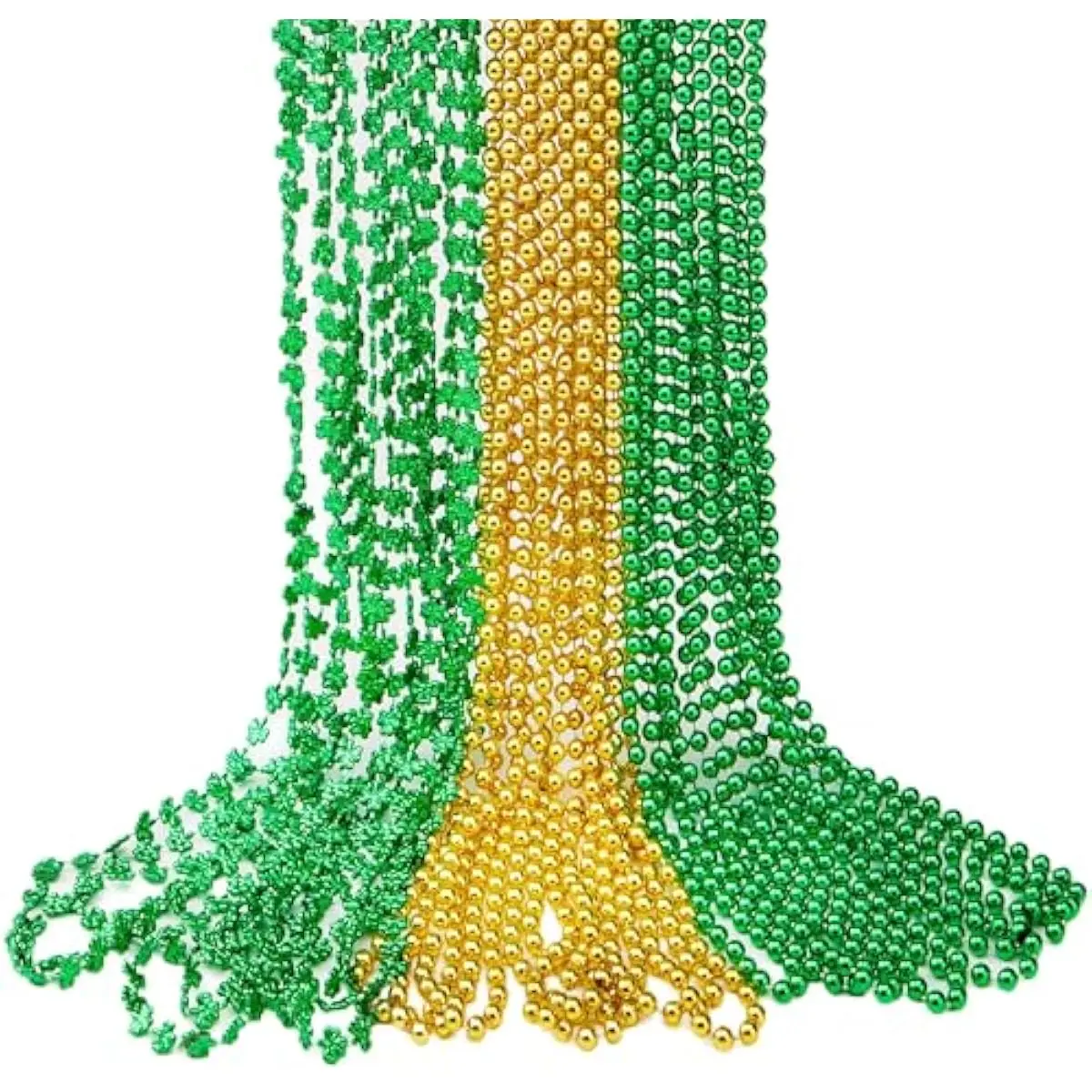 24 PCS St. Patricks Day Necklace Set, 8 Green and 8 Gold Bead Necklaces and 8 Green Shamrock Bead Necklaces, St Patrick Accessory Set, Irish Carnival Dress Up Party Favor Supplies