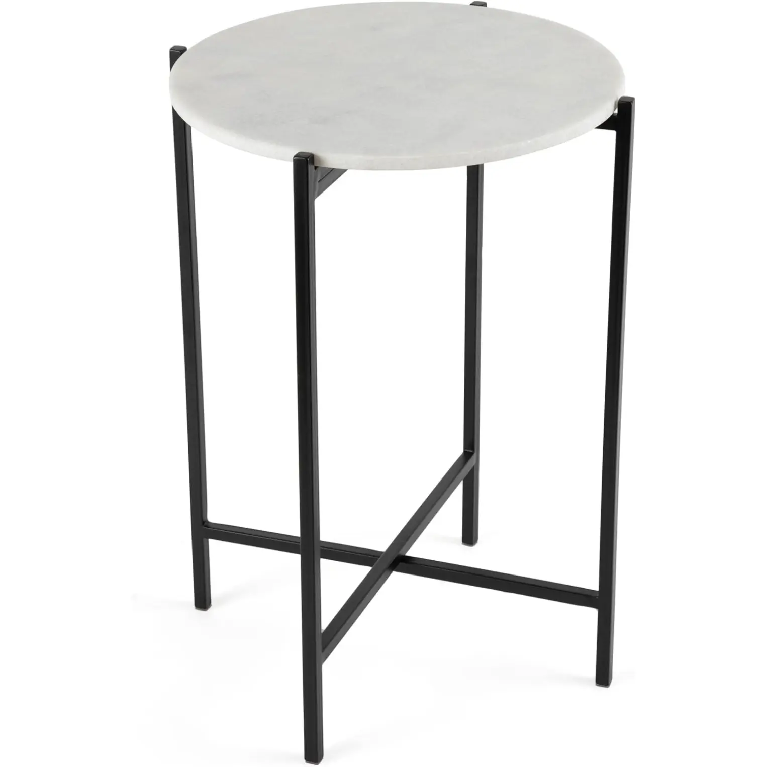 Folding Side Table with Marble Top - Metal Foldable Nightstand - Indoor Use Only - Bar Coffee Drinks Food Serving Tray - Decorative Modern End Accent (Marble Top with Black Legs)