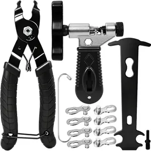 Bike Chain Tool Repair Kit,Bicycle Chain Removal Tools,Chain Breaker Tool &Plier&Checker& 4 Pairs Missing Links for Single 6/7/8/9/10/11 Speed Chain,Biking Gear