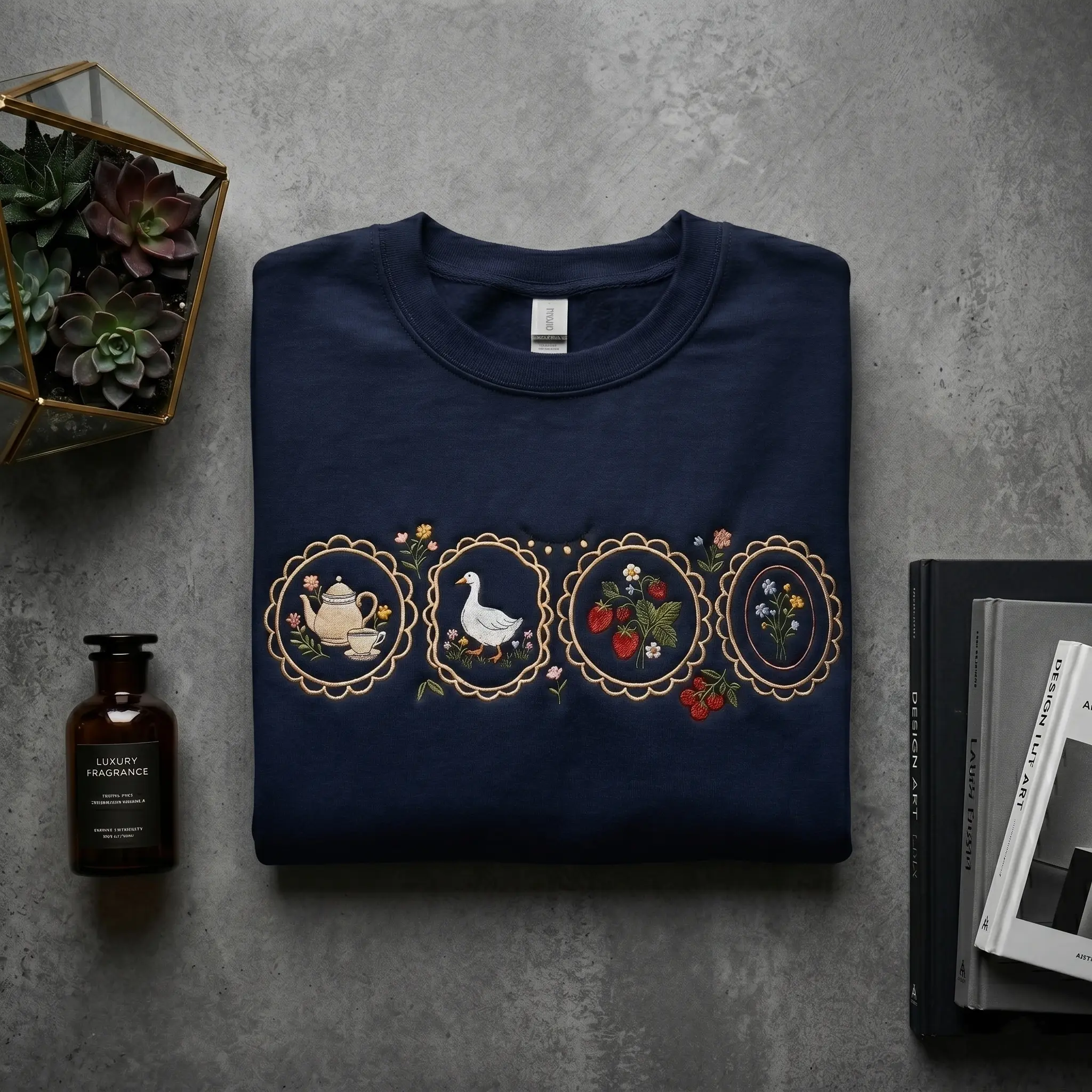 Embroidered Cottagecore Goose Strawberry Sweatshirt, Summer Spring T Shirt, Vintage Farm Crewneck, Cute Rustic Frames, Summer Goose Shirt