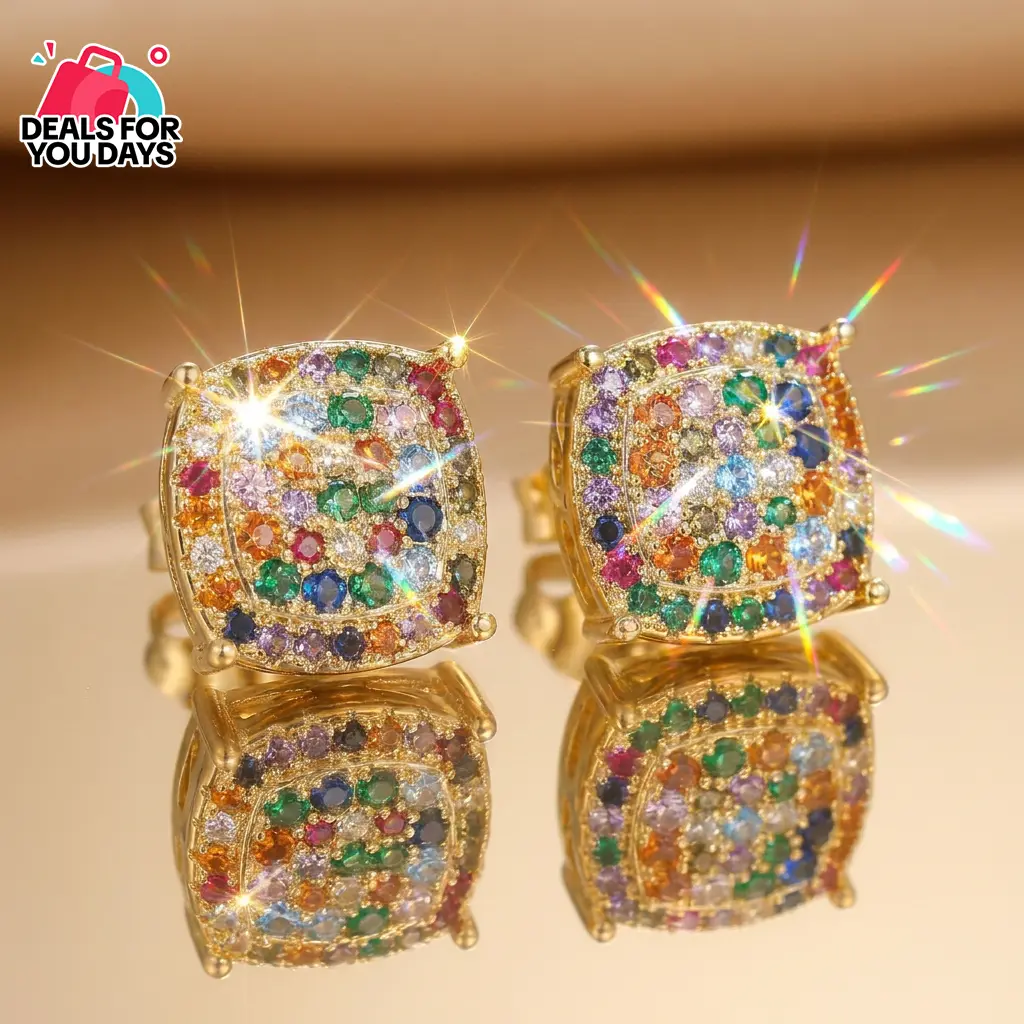 [2026 Trend Preview] Unisex 12mm Oversized Hip-Hop Stud Earrings, Fully Iced-Out with Micro-Pave AAA Zirconia, Luxurious Geometric Square Design, Male Adults' Costume Jewelry for Birthdays & All-Season Wear jewelry mystery jar
