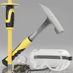 5-Piece Geology Tool Kit with 32 oz. Rock Hammer, 12" Mason Chisel & Accessories for Rock Hounding, Gold Prospecting, Stone Breaking - Safety Glasses, Loupe & Whistle Included - Durable & Reusable Equipment Set repair  tools wire stripper rubber mallet