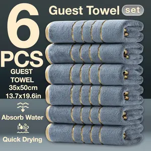 6-Pack High-Quality Wave Gold Thread Embroidered Guest Towel Set, 35x50cm, Thick Ultra-Fine Fiber, Quick-Dry, Soft, Hotel Quality, Quick Drying Towels