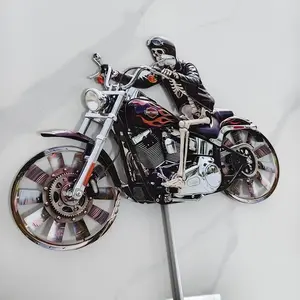 Skeleton Motorcycle Wind Spinner, Metal Skeleton Rider Windmill Garden Stake, Outdoor Yard Lawn Patio Landscape Decoration