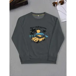 Polyester Crew Neck Hoodie with PUBLIX Coconut Tree Print, Loose Fit, Knit Fabric, All Seasons Wear QX4