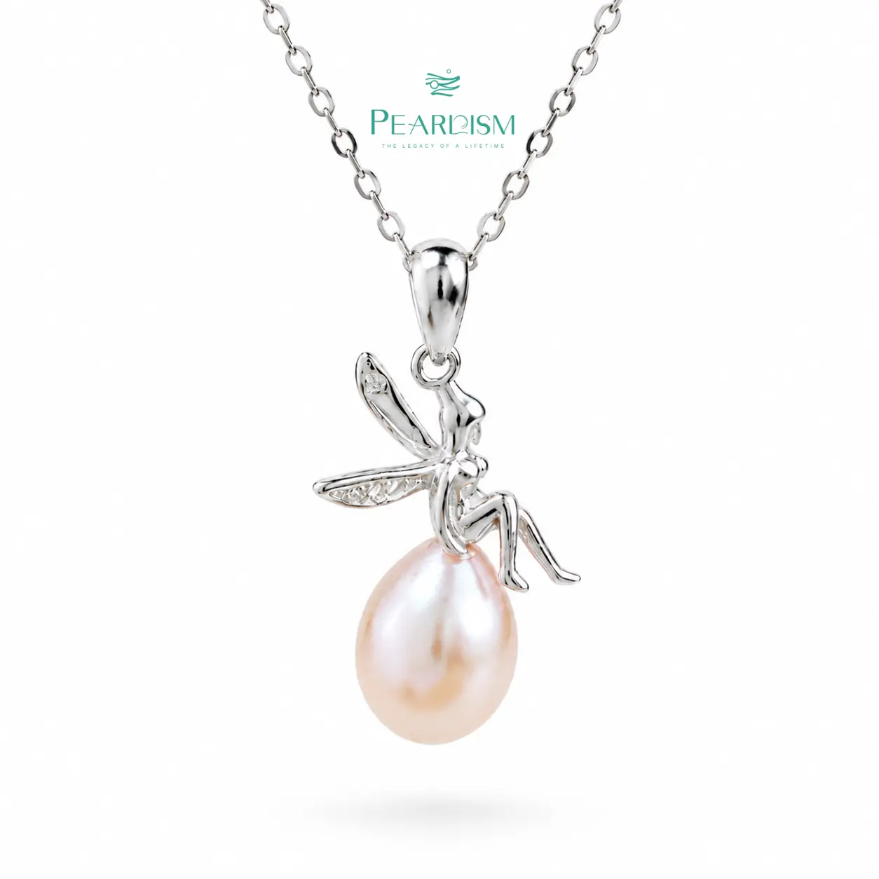 PEARLISM Dainty Everyday Teardrop Pearl Pendant | Pink Silver Fairy Design Hypoallergenic-AFSP001【Shop】